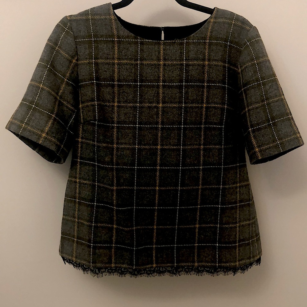Grey/Green/Yellow Plaid Wool Top